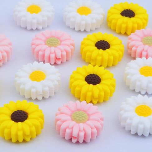 15pcs 19.5 mm Daisy Flower Silicone Beads Soft Silicone Sunflower Shape Loose Spacer Beads for DIY Garland Keychains Lanyard Jewelry Making Craft Decor, Yellow Brown in Kuwait