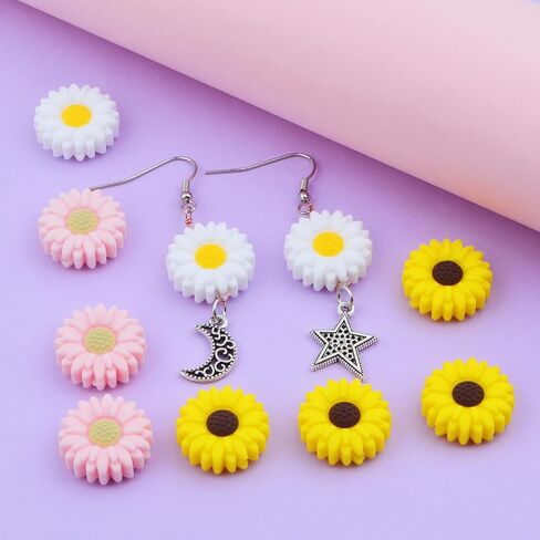 15pcs 19.5 mm Daisy Flower Silicone Beads Soft Silicone Sunflower Shape Loose Spacer Beads for DIY Garland Keychains Lanyard Jewelry Making Craft Decor, Yellow Brown in Kuwait