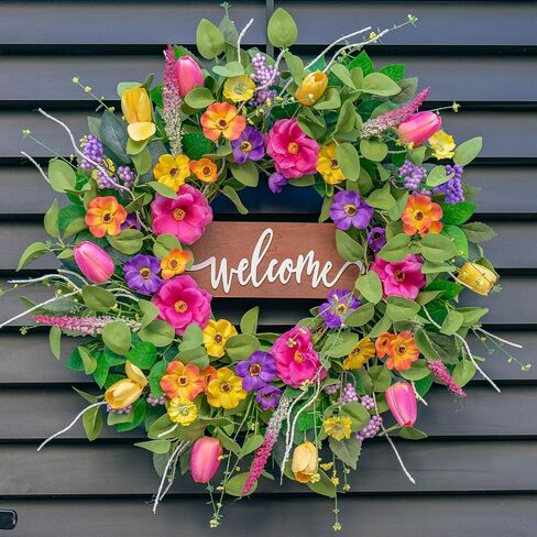 22 Inch Fall Wreaths for Front Door- Artificial Silk Autumn Sunflower Wreath,Full&Realistic Fall Door Wreath with Fall Leaves and Yellow Berries- Indoor Outdoor Farmhouse Home Harvest Decor in Saudi Arabia