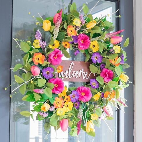22 Inch Fall Wreaths for Front Door- Artificial Silk Autumn Sunflower Wreath,Full&Realistic Fall Door Wreath with Fall Leaves and Yellow Berries- Indoor Outdoor Farmhouse Home Harvest Decor in Saudi Arabia