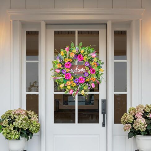 22 Inch Fall Wreaths for Front Door- Artificial Silk Autumn Sunflower Wreath,Full&Realistic Fall Door Wreath with Fall Leaves and Yellow Berries- Indoor Outdoor Farmhouse Home Harvest Decor in Saudi Arabia
