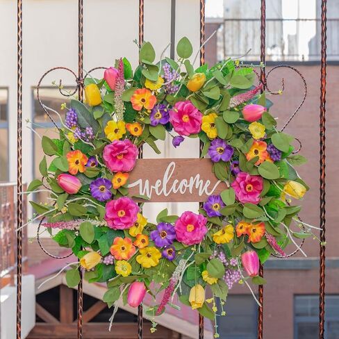 22 Inch Fall Wreaths for Front Door- Artificial Silk Autumn Sunflower Wreath,Full&Realistic Fall Door Wreath with Fall Leaves and Yellow Berries- Indoor Outdoor Farmhouse Home Harvest Decor in Saudi Arabia