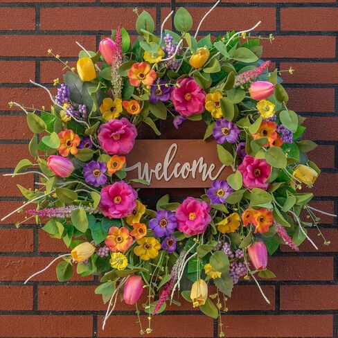 22 Inch Fall Wreaths for Front Door- Artificial Silk Autumn Sunflower Wreath,Full&Realistic Fall Door Wreath with Fall Leaves and Yellow Berries- Indoor Outdoor Farmhouse Home Harvest Decor in Saudi Arabia