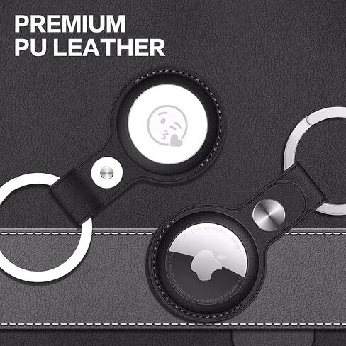 AirTag Holder for Apple AirTag with Keychain - Anti-Lost, Secure-Fit Case Compatible with AirTag - Handy Keyring Cover for Pet Collar, Key, Bag, Luggage - PU Leather Protective Air Tag Accessory in Saudi Arabia