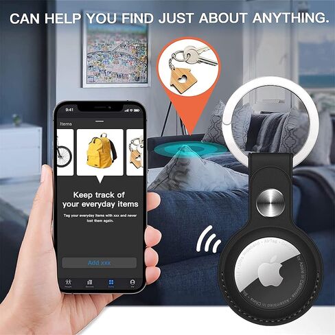 AirTag Holder for Apple AirTag with Keychain - Anti-Lost, Secure-Fit Case Compatible with AirTag - Handy Keyring Cover for Pet Collar, Key, Bag, Luggage - PU Leather Protective Air Tag Accessory in Saudi Arabia