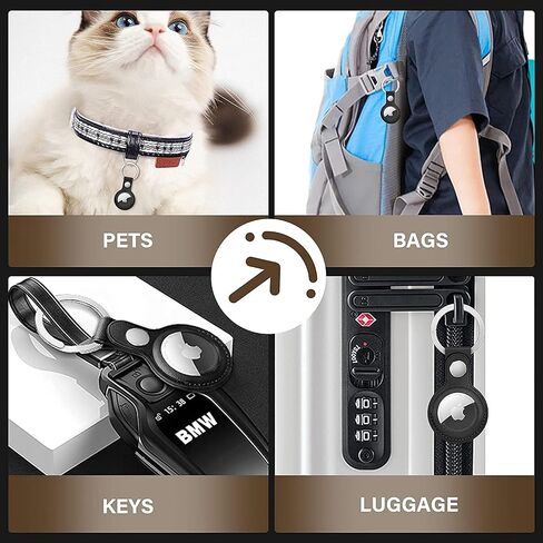 AirTag Holder for Apple AirTag with Keychain - Anti-Lost, Secure-Fit Case Compatible with AirTag - Handy Keyring Cover for Pet Collar, Key, Bag, Luggage - PU Leather Protective Air Tag Accessory in Saudi Arabia