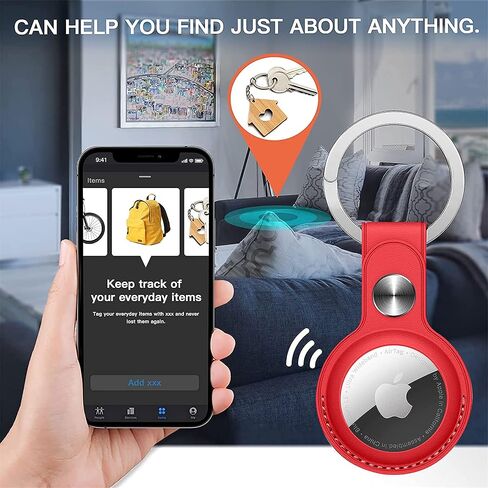 AirTag Holder for Apple AirTag with Keychain - Anti-Lost, Secure-Fit Case Compatible with AirTag - Handy Keyring Cover for Pet Collar, Key, Bag, Luggage - PU Leather Protective Air Tag Accessory in Kuwait