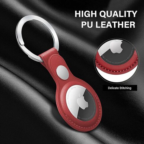 AirTag Holder for Apple AirTag with Keychain - Anti-Lost, Secure-Fit Case Compatible with AirTag - Handy Keyring Cover for Pet Collar, Key, Bag, Luggage - PU Leather Protective Air Tag Accessory in Kuwait