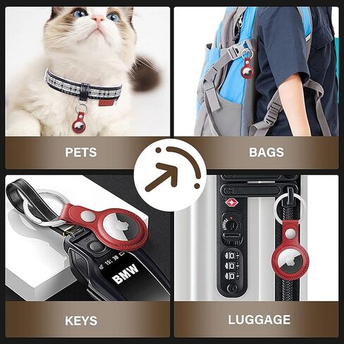 AirTag Holder for Apple AirTag with Keychain - Anti-Lost, Secure-Fit Case Compatible with AirTag - Handy Keyring Cover for Pet Collar, Key, Bag, Luggage - PU Leather Protective Air Tag Accessory in Kuwait