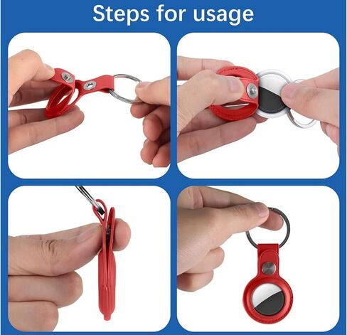 AirTag Holder for Apple AirTag with Keychain - Anti-Lost, Secure-Fit Case Compatible with AirTag - Handy Keyring Cover for Pet Collar, Key, Bag, Luggage - PU Leather Protective Air Tag Accessory in Kuwait