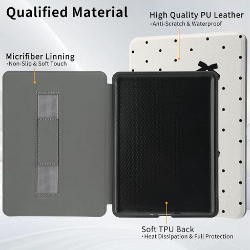 علبة الكرز متوافقة مع الجيل الحادي عشر Kindle (2024/2022 إطلاق) 6 بوصة مع حزام يدوي PU PU LEATHY WHITE FOLIO COVER AUTO/WIKE in Kuwait