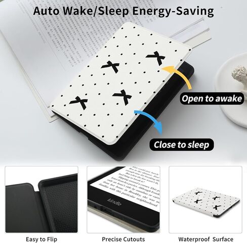 علبة الكرز متوافقة مع الجيل الحادي عشر Kindle (2024/2022 إطلاق) 6 بوصة مع حزام يدوي PU PU LEATHY WHITE FOLIO COVER AUTO/WIKE in Kuwait
