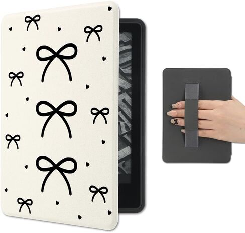 علبة الكرز متوافقة مع الجيل الحادي عشر Kindle (2024/2022 إطلاق) 6 بوصة مع حزام يدوي PU PU LEATHY WHITE FOLIO COVER AUTO/WIKE in Saudi Arabia