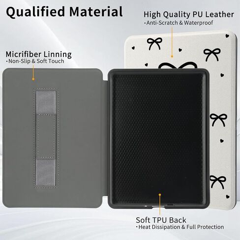 علبة الكرز متوافقة مع الجيل الحادي عشر Kindle (2024/2022 إطلاق) 6 بوصة مع حزام يدوي PU PU LEATHY WHITE FOLIO COVER AUTO/WIKE in Saudi Arabia
