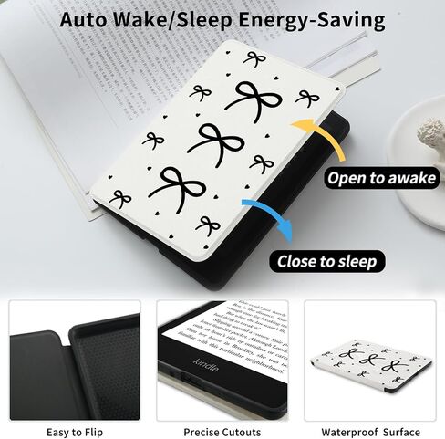علبة الكرز متوافقة مع الجيل الحادي عشر Kindle (2024/2022 إطلاق) 6 بوصة مع حزام يدوي PU PU LEATHY WHITE FOLIO COVER AUTO/WIKE in Saudi Arabia