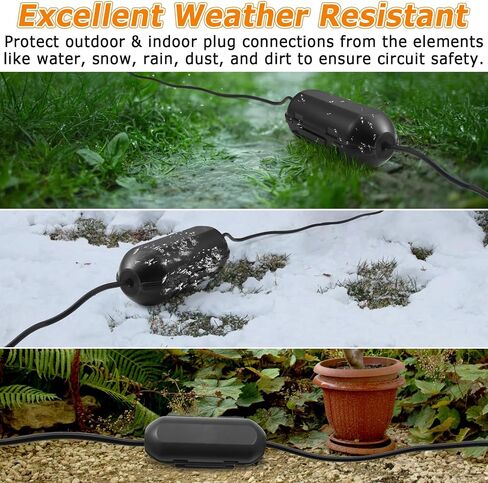 [2 Pack] Extension Cord Cover Outdoor, Cord Connector Protector IP54 Water-Resistant, Connection Box to Protect Outdoor Outlet, Plug, Socket, Christmas Holiday Decoration Light, Black in Kuwait