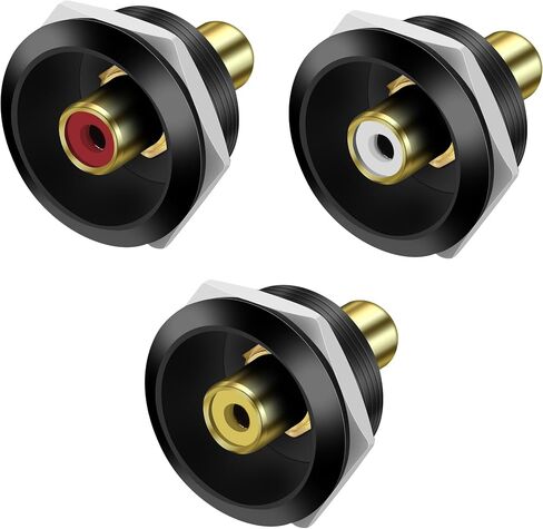 MEIRIYFA RCA Panel Mount Connectors Socket Female to Female Coupler Round Adapter Embedded Threaded Fixed for Audio Video Phono Speaker RCA Cable Amplifier（3PCS (Black) in Saudi Arabia