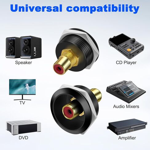 MEIRIYFA RCA Panel Mount Connectors Socket Female to Female Coupler Round Adapter Embedded Threaded Fixed for Audio Video Phono Speaker RCA Cable Amplifier（3PCS (Black) in Saudi Arabia