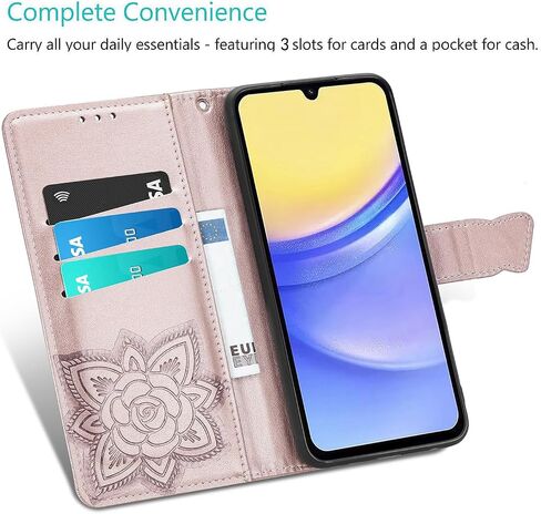for Samsung Galaxy A15 Wallet Case, [Butterfly & Flower Embossed] Premium Leather Case Cover with Card Slots Kickstand Flip Case for Samsung Galaxy A15 (Blue) in Kuwait