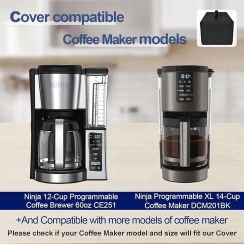 غلاف الغبار لتصنيع القهوة Ninja Coffee Coffee Cover Cover Cover for Ninja 12-Cup Coffee Brewer CE251/Ninja Programmable XL 14-Cup Coffee Maker DCM201BK (Black) in Saudi Arabia