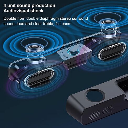 مكبرات الصوت من Bluetooth Soundbar Soundbar ، Hifi Stereo USB السلكية في مكبر صوت الألعاب - مدمجة في مضخم الصوت ، إنذار ، راديو FM للكمبيوتر المحمول للكمبيوتر المحمول (أسود) in Kuwait