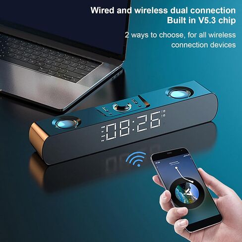 مكبرات الصوت من Bluetooth Soundbar Soundbar ، Hifi Stereo USB السلكية في مكبر صوت الألعاب - مدمجة في مضخم الصوت ، إنذار ، راديو FM للكمبيوتر المحمول للكمبيوتر المحمول (أسود) in Kuwait