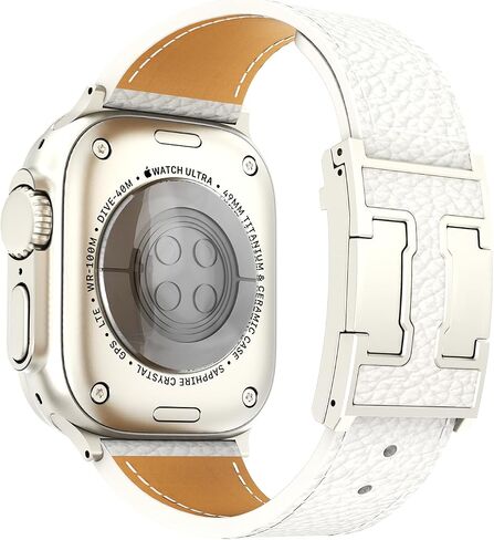 Leather Band Compatible with Apple Watch Band Series 10 9 8 7 6 5 4 SE Ultra Ultra 2, H-Shaped Buckle strap for iWatch 44/45/46/49mm Men and Women in Saudi Arabia