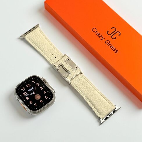 Leather Band Compatible with Apple Watch Band Series 10 9 8 7 6 5 4 SE Ultra Ultra 2, H-Shaped Buckle strap for iWatch 44/45/46/49mm Men and Women in Saudi Arabia
