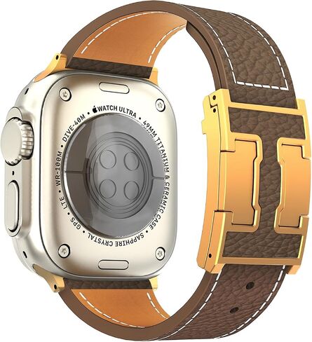 Leather Band Compatible with Apple Watch Band Series 10 9 8 7 6 5 4 SE Ultra Ultra 2, H-Shaped Buckle strap for iWatch 44/45/46/49mm Men and Women in Saudi Arabia