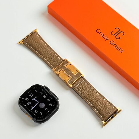 Leather Band Compatible with Apple Watch Band Series 10 9 8 7 6 5 4 SE Ultra Ultra 2, H-Shaped Buckle strap for iWatch 44/45/46/49mm Men and Women in Saudi Arabia