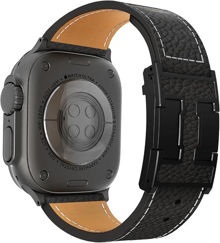 Leather Band Compatible with Apple Watch Band Series 10 9 8 7 6 5 4 SE Ultra Ultra 2, H-Shaped Buckle strap for iWatch 44/45/46/49mm Men and Women in Saudi Arabia