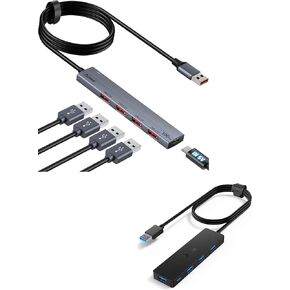 Aceele 10Gbps 4 Ports USB-A Hub Bundle of 5Gbps 4 Ports USB-A HUB, 4ft Extension Long Cable Cord, Multiport Expander for Desktop Computer PC, Laptop, Chromebook, Mac Mini, iMac