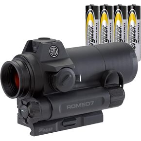 Sig Romeo 7 (SOR71001) 1x30mm Full Size Red Dot Sight Scope, 2 MOA, MOTAC Technology, Bundle with 4 Extra Energizer Batteries - Red Dot Magnifier Scope