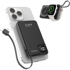 TETON ELECTRONICS 5-in-1 for Magsafe Battery Pack,10000mah Magnetic Power Bank,Wireless Portable Charger, with 22.5W USB-C Fast Charging and Built-in-Cables for iPhone 16/15/14/13/12 and Apple Watch