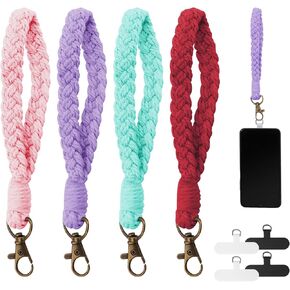 حزام معصم Oubaka لحالة الهاتف ، 4pcs حبل الهاتف الخليوي مع 4pcs الهاتف Tether Table المصنوع يدويًا Macrame Keychain Phone Case Lanty للنساء (4 ألوان)