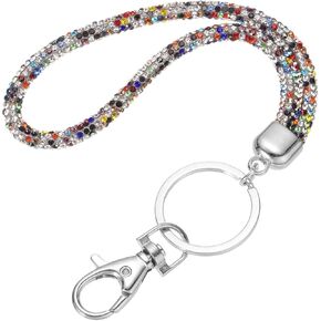 uxcell Bling Crystal Lanyard, 30cm(11.8") Phone Wrist Strap Glitters Rhinestones Lanyard Keychain Office Neck Strap with Metal Clasp & Keyring for Women ID Card, Keys Strap, Multicolor