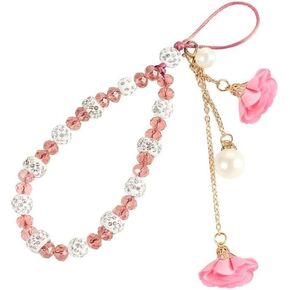 1Pc Pink Bling Mobile Phone Strap Lanyard Bracelet Hand Strap Hanging Cord Flower Pendant Short Cord Wrist Straps for Phone Case Decoration,Phone Charms Accessories