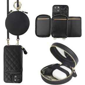 Bocasal A Stylish Crossbody Wallet Case for iPhone 14 + A Mini Round Pouch Bag