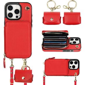 Bocasal A Multi Slots Crossbody Wallet Case for iPhone 16 Pro + A Slim Leather Case for AirPods Pro
