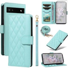 Asuwish Phone Case for Google Pixel 6A 5G 2022 Wallet Cover with Tempered Glass Screen Protector and Wrist Strap Lanyard Card Holder Slot Stand Cell Accessories Purse Pixel6A A6 G5 Women Men White in Kuwait