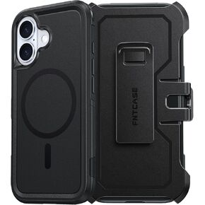 FNTCASE for iPhone 16 Magnetic Case: Dual Layer Shockproof Protective Cell Phone Cover with Rugged Belt-Clip Holster | Heavy Duty Military Grade Drop Protection Non Slip Textured Phonecase Black
