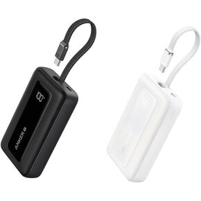 Anker Power Bank (10K, 30W, Built-in USB-C Cable) B2C - Black with White Iteration