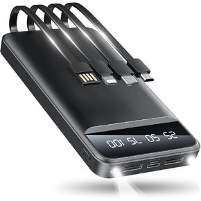 Portable Charger 40000mAh Power Bank with 4 Built-in Cables, 5 Outputs & 3 Inputs, Travel Essentials with Flashlight, USB C Battery Pack for iPhone 16 15 14 13 12 11, Android Charger, iPad Tablet