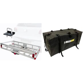 MaxxHaul Aluminum Cargo Carrier with Tightener - 500 lb Capacity 47.25" x 20.25" x 6" Inner Dimensions + Soft Shell Carrier Bag - Water Resistant 47" x 20" x 20"