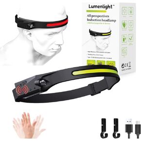 Lumen Light Headlamp - Lightweight Wearable Headlamp, Red and White Dual Light Source, 230° Wide Beam Angle, Wave Sensor Switch, Suitable for Outdoor Activities - Adjustable Headband