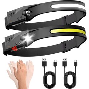 Headlamp Rechargeable 2Packs, 230° Wide Beam Head Lamp LED Rechargeable with Motion Sensor, Waterproof 5 Modes Head Lights for Hiking Running Repairing Fishing Cycling Camping Gear