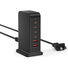 USB C Charging Station 55W,6-Port USB Charger for Multiple Devices,USB C Fast Charging Hub Compatible with iPhone/Android/Samsung/Tablet,etc (Black, 55W)