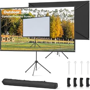 Outdoor Projector Screen 80 Inch, 16:9, High Gain, Projector Screen with Stand, Wind-resistant Design for Portable Projection Screen Outdoor, With Ropes and Spikes, 4K Image for Home Theater, Camping.