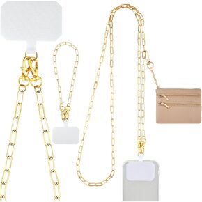 2 Pcs Phone Chains Crossbody with Wallet Wrist Chain Neck Strap Zippered Pouch Lanyard Clips Tethers Tabs Phone Holder for Men Women Hands-free Cell Phone