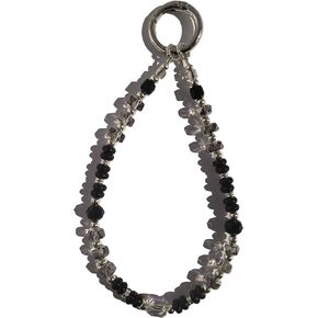 Beaded Phone Wrist Lanyard, Crystal and Black Glass Chain Strap, Cell Phone Hand-Free Accessory